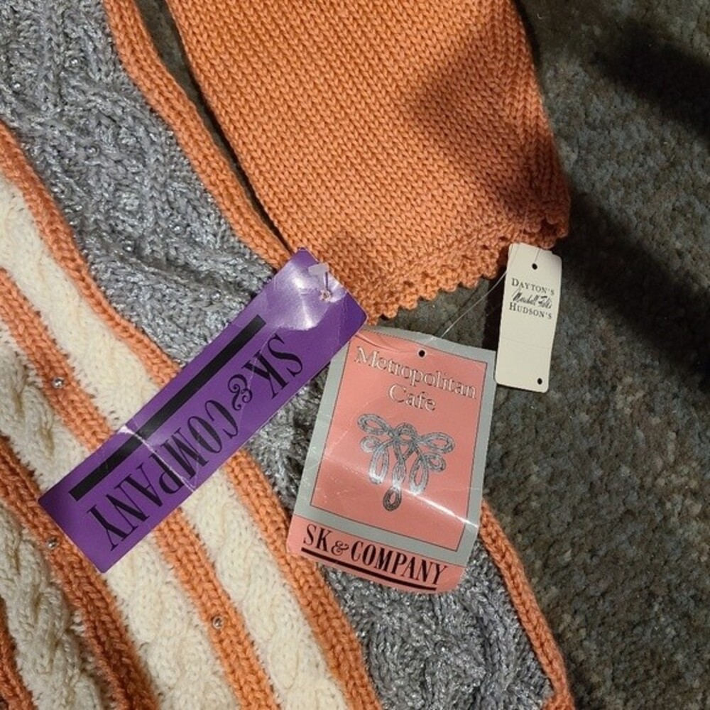 NWT SK & Company Vintage Coral/Grey Beaded Sweater - Picture 7 of 8